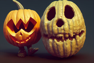 Halloween Background with a Jack O Lantern and scary pumpkin head