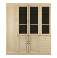 Wooden and glass wardrobe mockup. Png