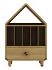 Wooden empty  bookcase for kids mockup. Png
