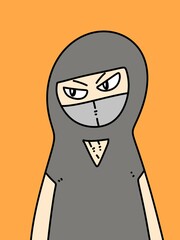 cute ninja cartoon on orange background