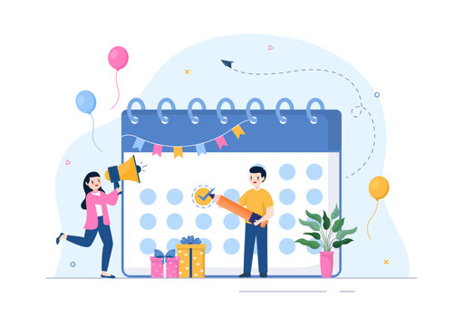 Event Planner Template Hand Drawn Cartoon Flat Illustration with Planning Schedule, Time Management, Business Agenda and Calendar Concept