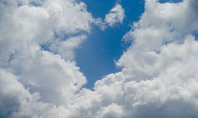雲間に覗く青空　空と雲の背景