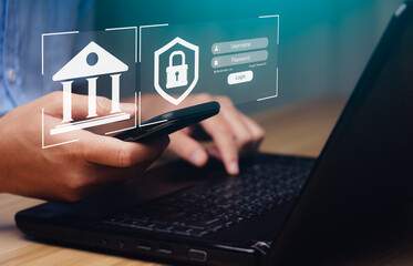 Cybersecurity and privacy concepts to protect data Protection of financial information online transaction. Businessman preventing mobile or computer data hacking. online scammers