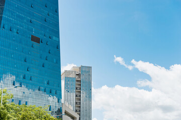 Modern office buildings under blue sky