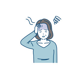 貧血　めまい　立ちくらみに困る中年の女性　病気　症状　フラフラ　イラスト