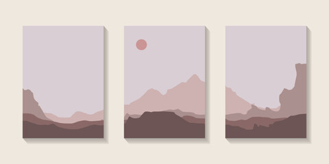 Abstract Landscape poster collection Sun and moon trees mountain bundles and the mountains