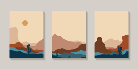Abstract Landscape poster collection Sun and moon trees mountain bundles and sunny mountains