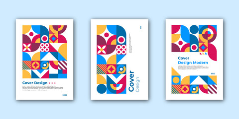 set of colorful geometric cover book