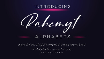 Fototapeta na wymiar RAHCMYT Best Alphabet Boisterous Amazing Script Signature Logotype Font lettering handwritten