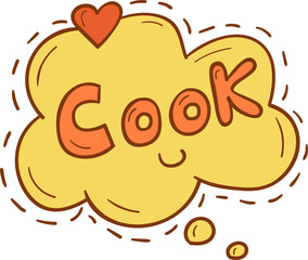 Cook text and bubble hand drawn filled outline style