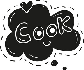 Cook text and bubble hand drawn solid style