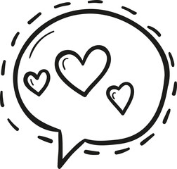 Heart in speech bubble hand drawn outline style