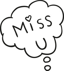 Miss you hand drawn outline style
