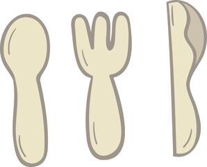 Spoon fork and knife hand drawn filled outline style
