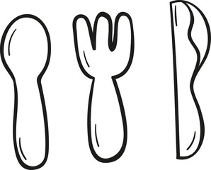 Spoon fork and knife hand drawn outline style