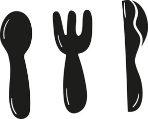 Spoon fork and knife hand drawn solid style