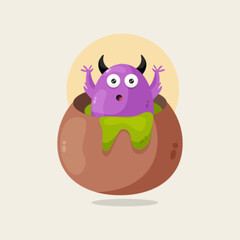 Cute purple monster inside magic potion illustration