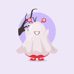 Cute red monster in halloween ghost costume cartoon illustration