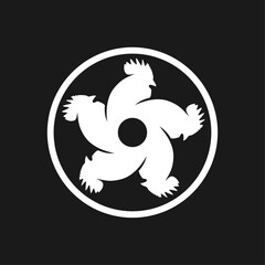 Rooster or chicken logo template with japanese kamon illustration in flat design monogram symbol