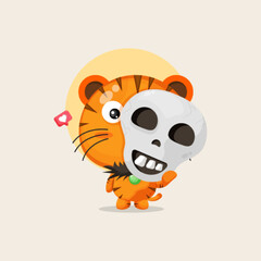 Cute tiger with halloween mask cartoon illustration