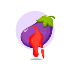 Eggplant with red sauce icon cartoon design