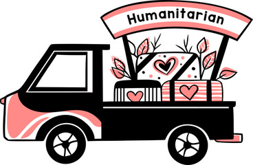 illustration of a car carrying charity box