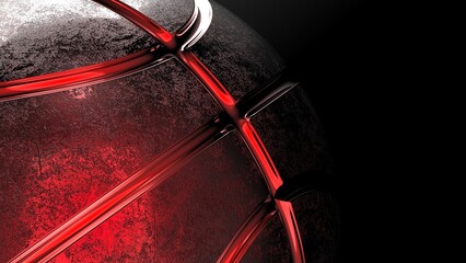 Red metallic basketball under black-white lighting background. Concept 3D CG of propaganda for the team, advertisement for the league finals and the fruits of the players' efforts.