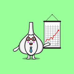 Cute cartoon Garlic businessman present information in flat modern style design