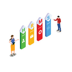 HRMS - Human Resource Management System acronym 3d isometric vector illustration concept for banner, website, landing page, ads, flyer template