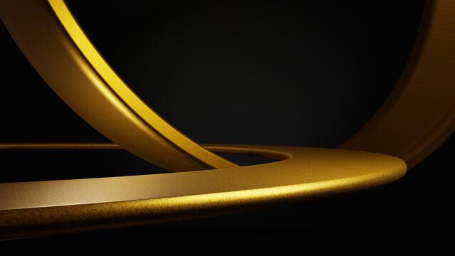 Golden Empty Platform For Product Showcase, Gold Ring And Podium Mockup Or Pedestal Display, Blank Stage, 3d Rendering