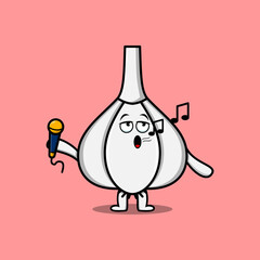 Cute cartoon Garlic singer character holding mic in flat modern style design illustrations
