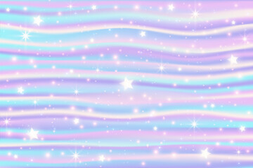 Holographic striped gradient background. Iridescent neon texture with abstract pattern. Rainbow unicorn wallpaper . Vector illustration.