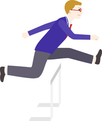 ハードルを飛び越えるビジネスマンのイラスト（白背景・ベクター・切り抜き）