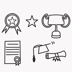 hand drawn doodle award medal certificate illustration vector