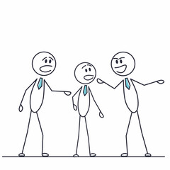 a man intimidating a coworker and being watched by a colleague behind him