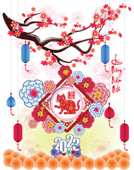 Happy lunar new year 2023, Vietnamese new year, Year of the Cat. - obrazy, fototapety, plakaty