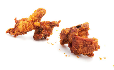 Pieces of fried chicken isolated on a white background
