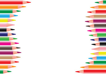 Colorful boarder with color pencils above and under copy space. Vector illustration