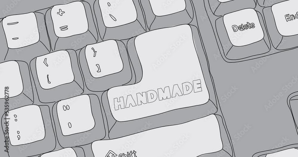Poster computer keyboard with handmade text. close-up of an electronic computer device part, keypad. dancin