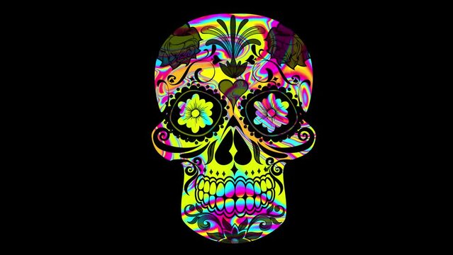Trippy Psychedelic Calavera Mexican Skull - Loop Logo Graphic Element Background