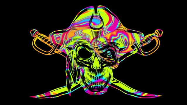Trippy Psychedelic Pirate Skull - Loop Logo Graphic Element Background