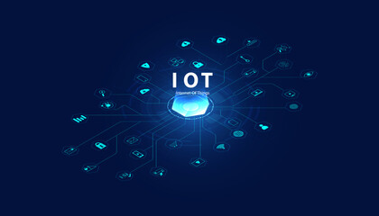 Abstract Internet of things Concept city 5G.IoT Internet of Things communication network Innovation Technology Concept Icons. Connect wireless devices and networking Innovation Technology.