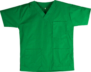 Green scrubs uniform isolated on transparent background. Green shirt with pockets for...