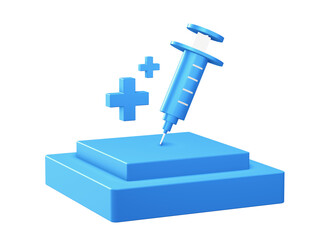 3d illustration icon of Health syringe with podium for UI UX web mobile apps social media ads designs