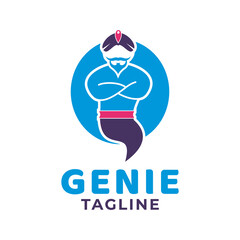 genie cartoon vector graphic. blue genie mascot template illustration.