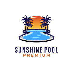 Obraz premium pool sunshine vector template. beach luxury holiday sunset illustration graphic.