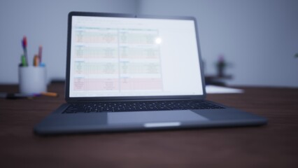 Creative designer desk with empty laptop screen and supplies in modern office. Mock up, 3D Rendering