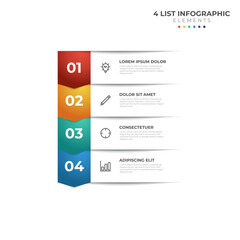 List Diagram with 4 points of steps, colorful business infographic element template vector.