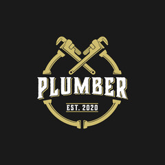 plumbing tool vector graphic template. plumber illustration in badge label style.