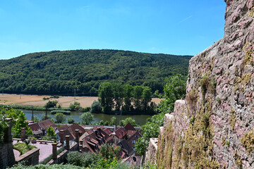 Panorama auf Gemünden am Main mit Hausdächer, Main-Spessart in Unterfranken, Franken, Bayern...